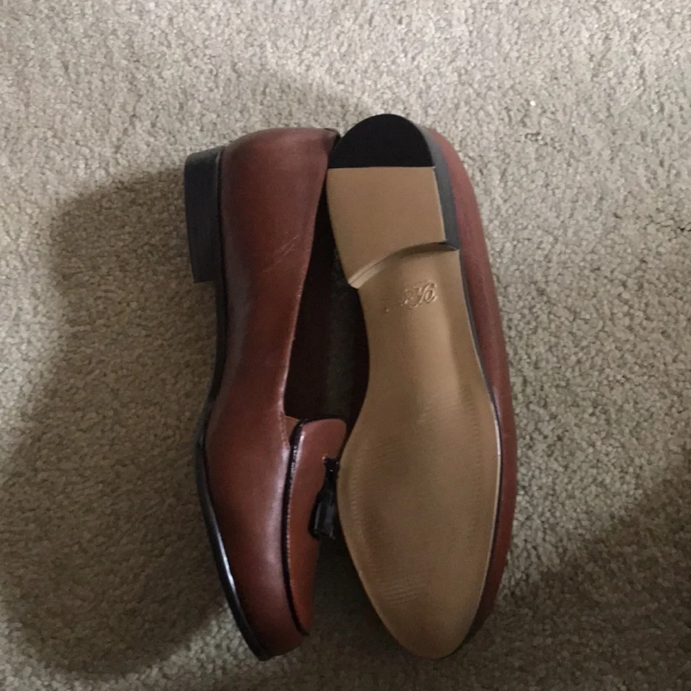 Trotters Brown Tasseled Leather Upper Flat Slip On Shoes-Size 10WW